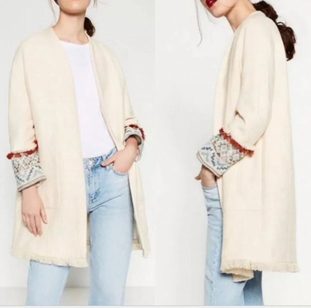 Zara Open Southwestern Tribal Linen Coat size M